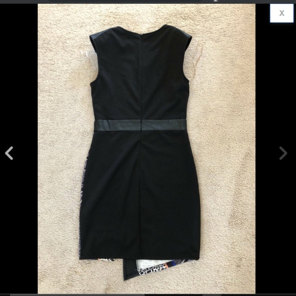 Faux Leather Trim Floral Asymmetric Slit Dress M - Picture 2 of 2